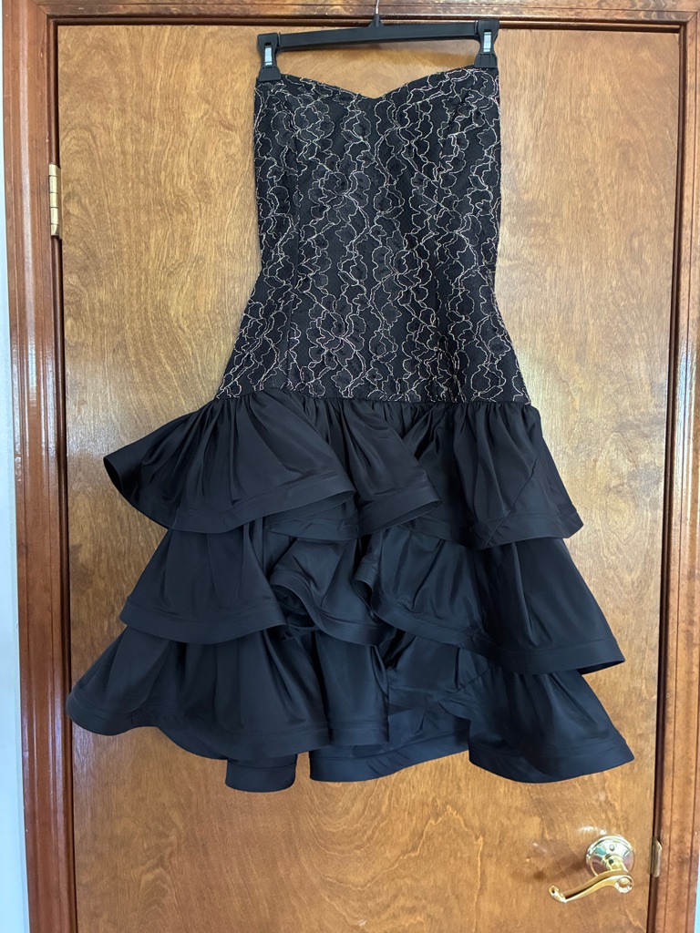 Vintage 1980’s Karen Lucas For Niki Strapless Black Ruffle Cocktail Dress